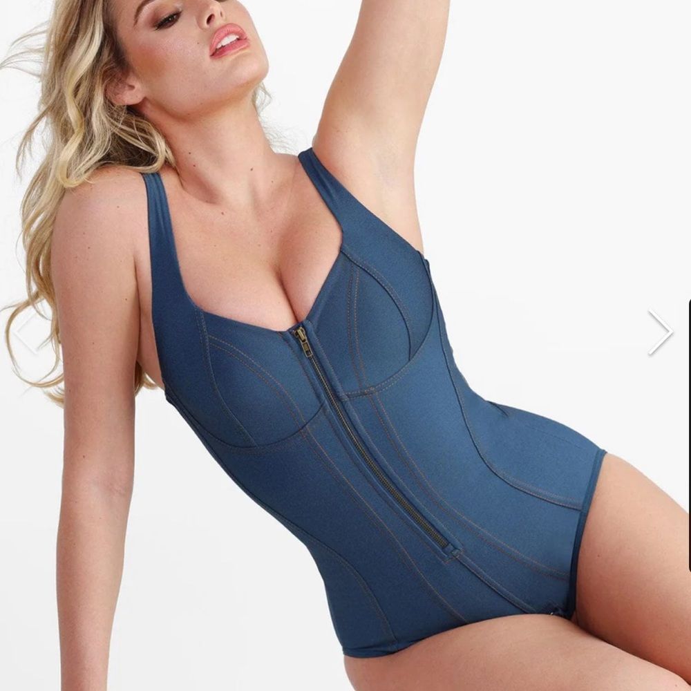 The Popilush Built-In Shapewear Denim Bodysuit, never worn. Tag attached